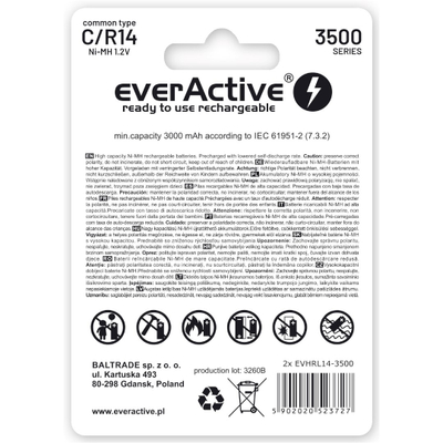 Bateri rikarikuese EverActive Silver Line C R14, 3500mAh, 1.2V, argjendi