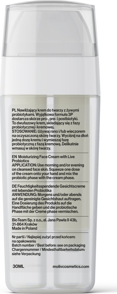 Krem fytyre MOLIV BeLiv, hidratues, me probiotikë të gjallë, 30ml