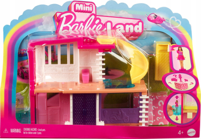 Set lodrash Barbie Mini BarbieLand Dreamhouse, kukull 4 cm, ashensor dhe pishinë, rozë
