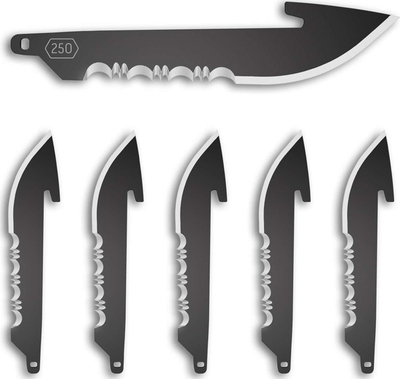 Tehe zëvendsuese Outdoor Edge Drop Point Serrated 250, set me 6 copë, çelik inoks, ngjyrë e zezë