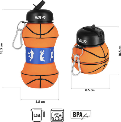 Shishe e palosshme silikoni Nils NC4104 Basketball, 550 ml, portokalli