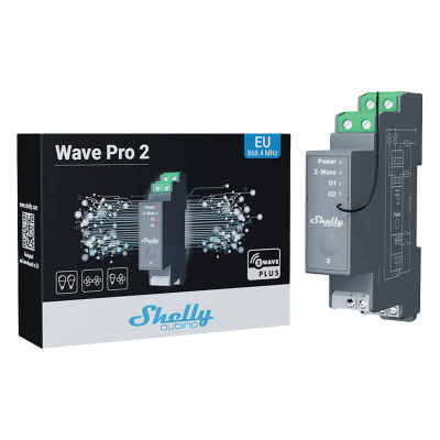 Ndërprerës smart Shelly Wave Pro 2, 2 kanale, Z Wave, gri