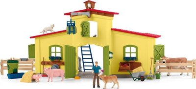 Set lodër ferme Schleich Farm World, 92 copa, hambar modular, shumëngjyrësh