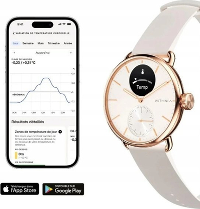 Хибриден смарт часовник Withings ScanWatch 2, 38mm, ЕКГ и мерење температура, розе голд