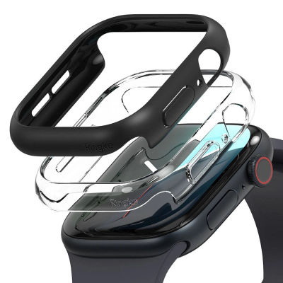 Këllëf për Apple Watch Ringke Slim, seri 10 46mm, set 2 copë, transparent edhe i zi mat