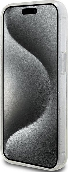 Mbulesë telefoni Guess Liquid Glitter Stripes për iPhone 15, 14, 13 6.1", transparente me grimca të arta