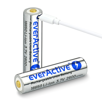 Bateri rikarikuese everActive 18650 Silver Lithium, 2600mAh, 3.7V Li ion, argjendtë