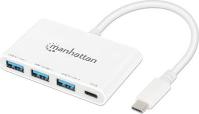 Hub USB Manhattan Type C, 3 porta USB 3.0, Power Delivery, i bardhë