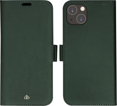 Këllëf‑portofol Dbramante1928 New York për iPhone 14 Plus, lëkurë e vërtetë, me RFID, jeshile Evergreen