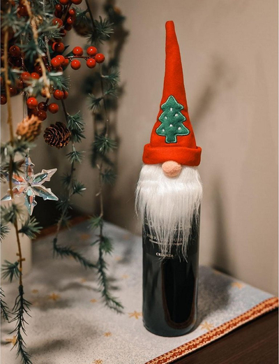 Mbulesë dekorative Krishtlindjesh Santa Claus për shishe, takëme edhe peceta, poliestër, e kuqe