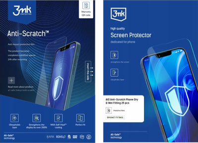 Folie mbrojtëse ekrani 3MK Anti-Scratch, set 25 copë, montim në të thatë edhe në të lagur, transparente