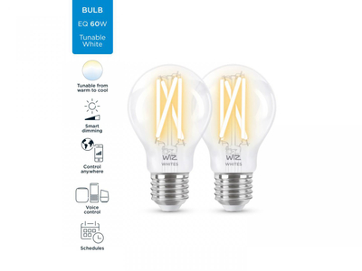 Llambë inteligjente WiZ Filament A60 E27, 60W, set 2 copë, transparente