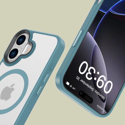 Kopertinë telefoni Tech-Protect Magmat MagSafe për iPhone 16, gjysmë transparente, ngjyrë teal mat