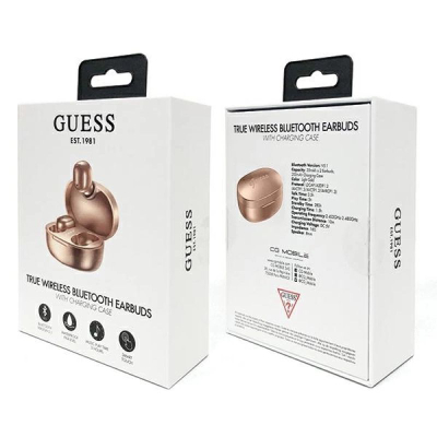 Kufje TWS Guess Gutwst30go Logo Script, Bluetooth, me kuti karikimi, ngjyrë gold