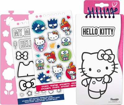 Set vizatimi Hello Kitty Painting Set, mini bllok me figura, ngjitëse dhe shabllone, me shum ngjyra