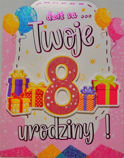 Kartolinë ditëlindje Yeku Birthday Card 8, me urime gati, shumëngjyrëshe