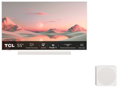 Set TV TCL 55A300PRO QLED Pro, 55", 4K UHD, soundbar 3.1.2 me subwoofer, ngjyrë e artë
