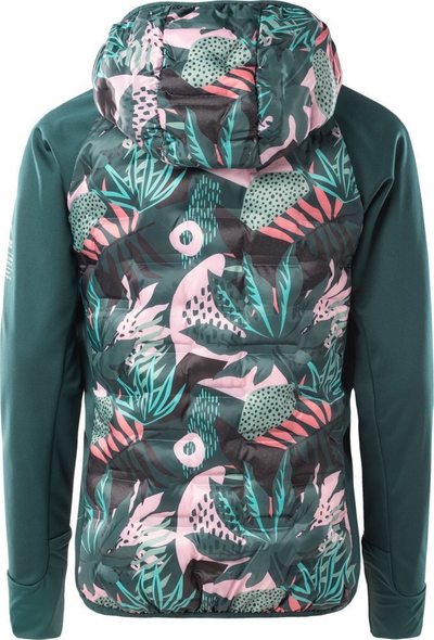 Xhaketë vajzash Elbrus Emini Tg Jr, softshell hibrid, me kapuç, jeshile me print shumëngjyrësh