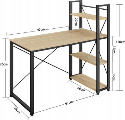 Tavolinë kompjuteri Womax Computer Desk Shelf, me 4 rafte, këmbë të rregullueshme, oak sonoma