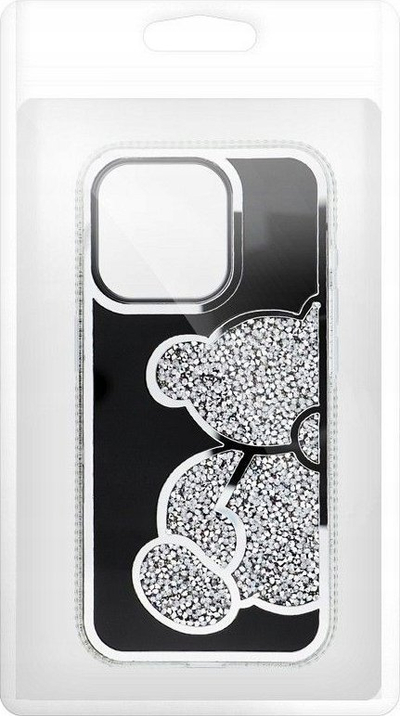 Maskë telefoni Teddy Bear për iPhone 12 / 12 Pro, PU TPU, ngjyrë argjendi