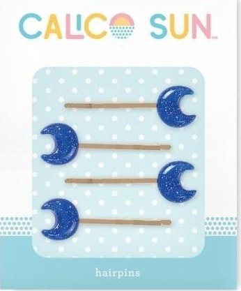 Kapëse flokësh Calico Sun Moon Sophia, set 4 copë, blu me shkëlqim