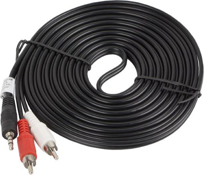 Kabllo audio Lanberg CA-MJRC-10CC-0050-BK, Jack 3.5mm në 2x RCA, 5m, e zezë