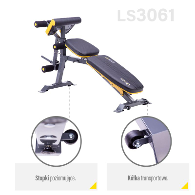 Stol ushtrimesh HMS LS3061 Premium, 4‑në‑1, i rregullueshëm, i zi