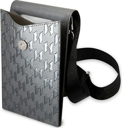 Çantë krahu Karl Lagerfeld Ikonik Karl Monogram Patch, për telefon, argjendtë