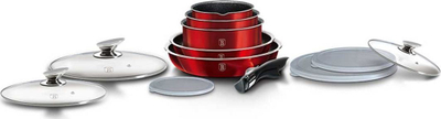 Set enësh gatimi BerlingerHaus BH-1674, 9 copë, të kuqe