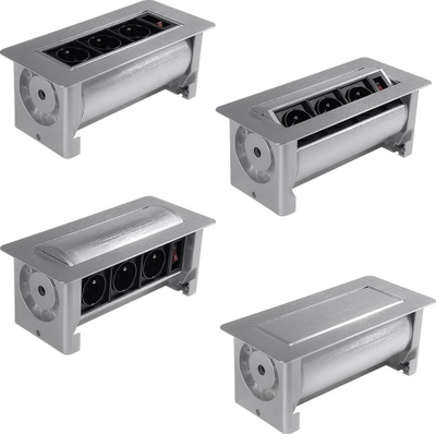 Prizë e integruar tavoline Rotary Lockable, 3x AC, buton ON OFF, inox