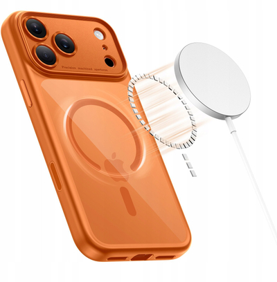 Kapak telefoni Tech-Protect Magpeak MagSafe CC, për iPhone 17 Pro, transparent portokalli