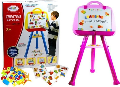 Tabla magnetike për kalamaj Magnetic Board, me shkronja dhe numra, me molbert, rozë