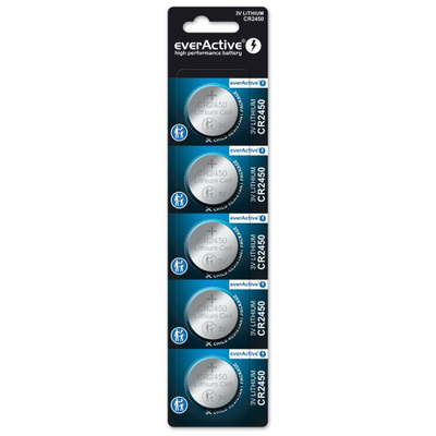 Bateri litium EverActive CR2450, 3V, set 5 copë, argjendtë