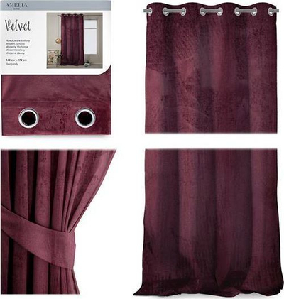 Perde AmeliaHome Velvet, 140x270 cm, me unaza, burgundy