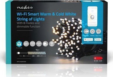 Drita dekorative Nedis WIFILX02W200, LED, 20m, me drita të bardha të ngrohta edhe të ftohta