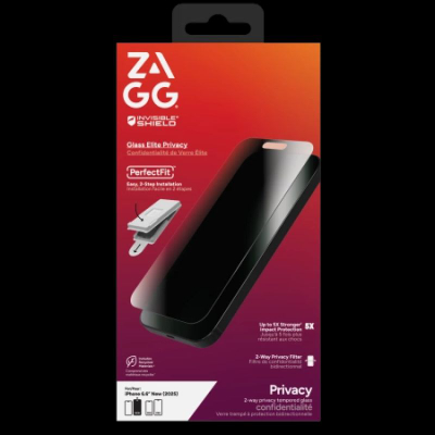 Mbrojtës ekrani Zagg Invisibleshield Glass Elite 2-Way Privacy, xham i fortë, për iPhone, i zi
