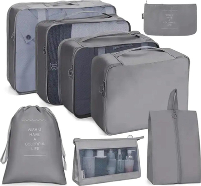 Set organizuesh udhëtimi Aptel, 8 pjesë, poliester, gri