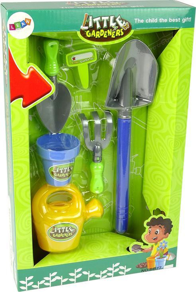 Set lodrash për kopsht LeanToys Garden, kovë, lopatë, ujitëse, vazo, shumëngjyrësh