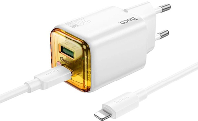 Karikues muri Hoco N52, USB A dhe USB C, 20W, me kabllo USB C në USB C, i bardhë