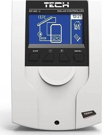 Kontroller diellor Tech ST-401N për kolektorë diellorë, me ekran të madh, i zi