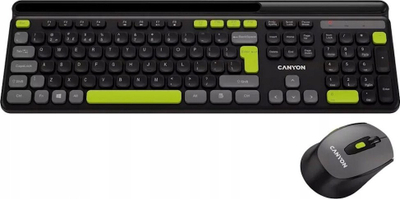 Set tastiere edhe mausi wireless Canyon CNS-HSETW5BK, 105 taste, USB, i zi me të verdhë
