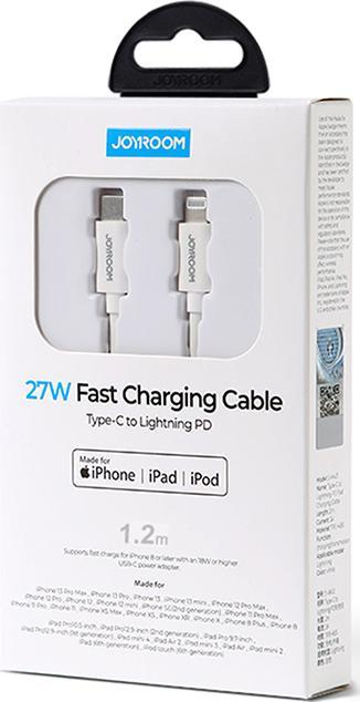 Kabëll karikimi Joyroom USB C në Lightning 27W PD, 1.2m, i bardhë