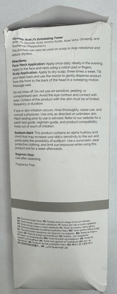 Tonik eksfoliues The Ordinary me Acid Glikolik 7%, 240ml, për fytyrë dhe skalp