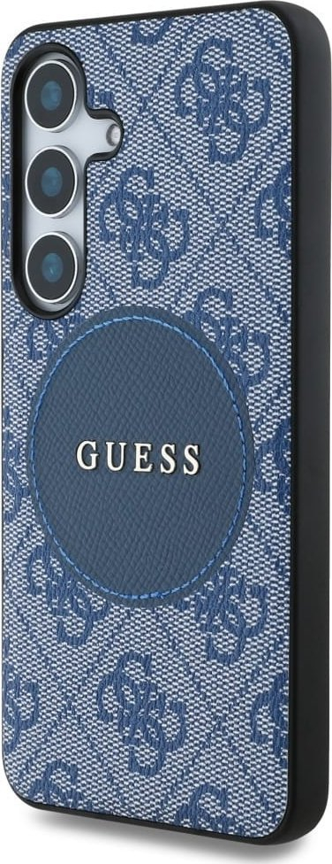 Kapak telefoni Guess 4G Round Patch Classic Logo MagSafe për Samsung Galaxy S25, blu