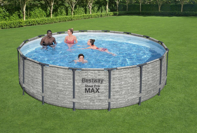 Надземен базен Bestway Steel Pro MAX, 4.88m x 1.22m, со пумпа за филтрирање со картуш, сив