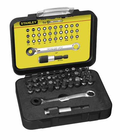 Set veglash Stanley 1 13 905, 32 copë, bit 1/4", i verdhë