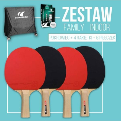 Сет за пингпонг Cornilleau Family Pack Indoor, 4 рекети, 6 топчиња, заштита за маса