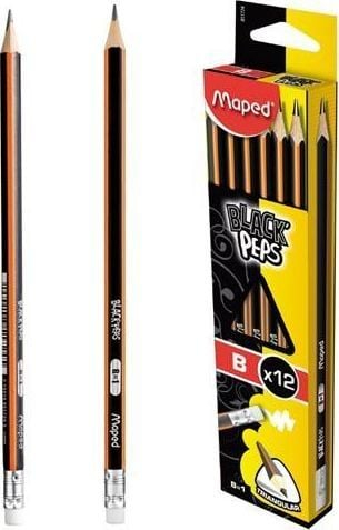 Laps me gomë Maped Blackpeps B, set me 12 copë, ngjyrë natyrale