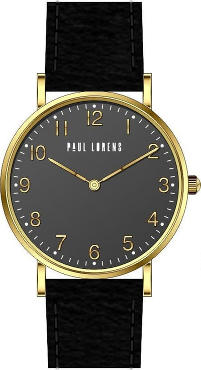 Orë dore për femra Paul Lorens PL20006A-1A2, mekanizëm quartz, rrip lëkure, e zezë