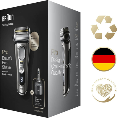 Rrojtore elektrike Braun Series 9 Pro 9465cc, stacion pastrimi dhe karikimi 5 nivele, Wet &amp; Dry, argjendtë